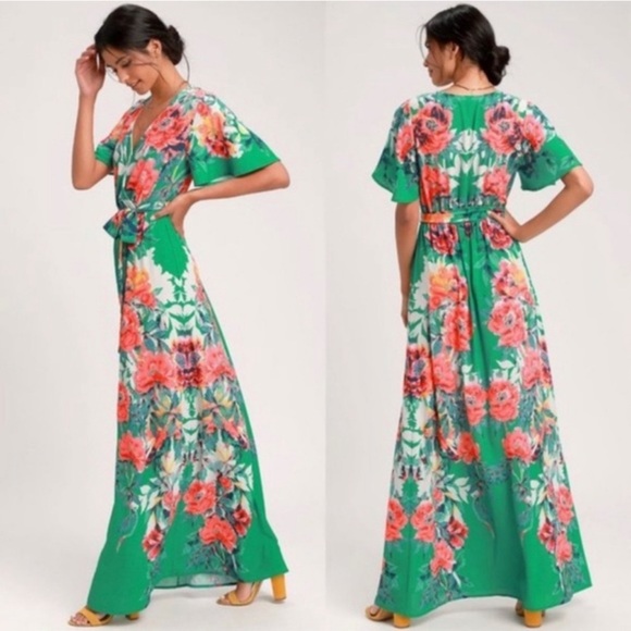 Lulus Still In Paradise Green Floral Print Maxi Dress vacation wedding guest - Picture 10 of 16